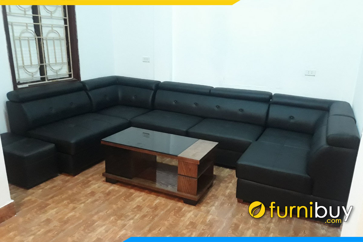 sofa goc chu u boc da mau den cao cap