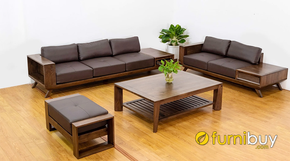 sopha phòng khách rộng bằng gỗ óc chó cao cấp