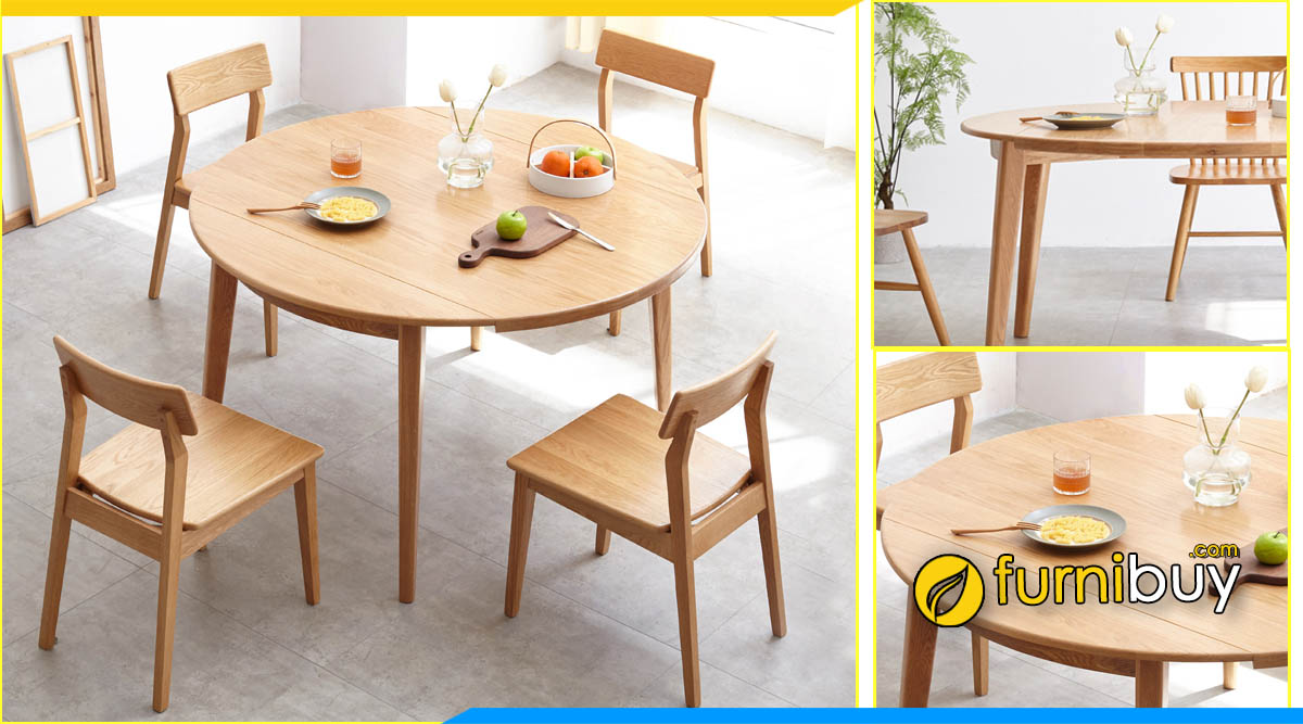 ảnh bộ bàn ăn tròn 4 ghế mặt gỗ nhỏ đẹp
