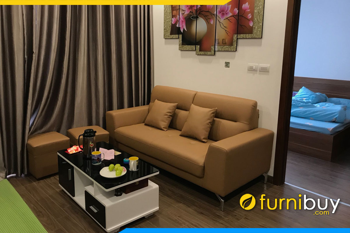 ghe sofa bang boc da mini nho gon mau nau ke phong khach chung cu