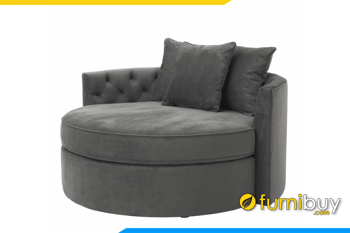 ghe sofa don hinh tron boc ni mau ghi xam tay vin cong doc dao
