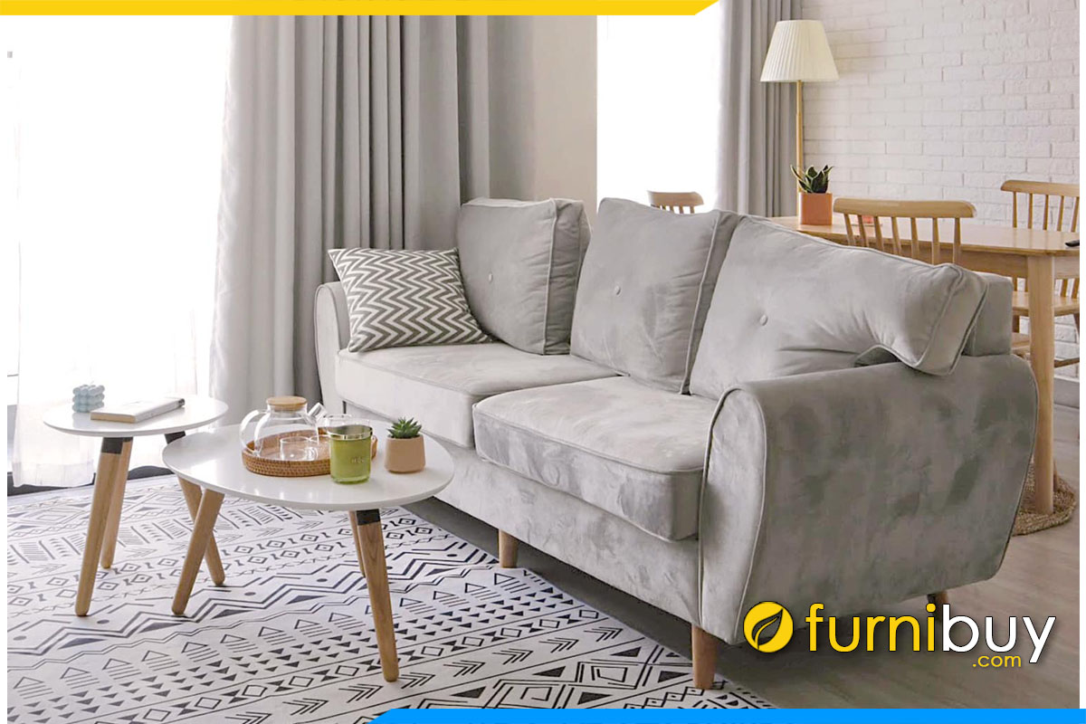 ghe sofa vang ni nhung ghi xam ke phong khach nho gon mini