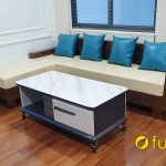 mẫu ghế sofa gỗ chữ L nhỏ gọn mini kê phòng khách nhỏ