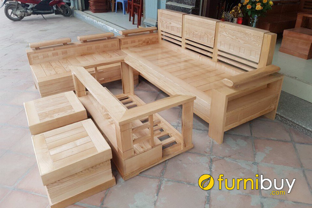 mẫu ghế sofa gỗ góc chữ L tần bì nhỏ gọn