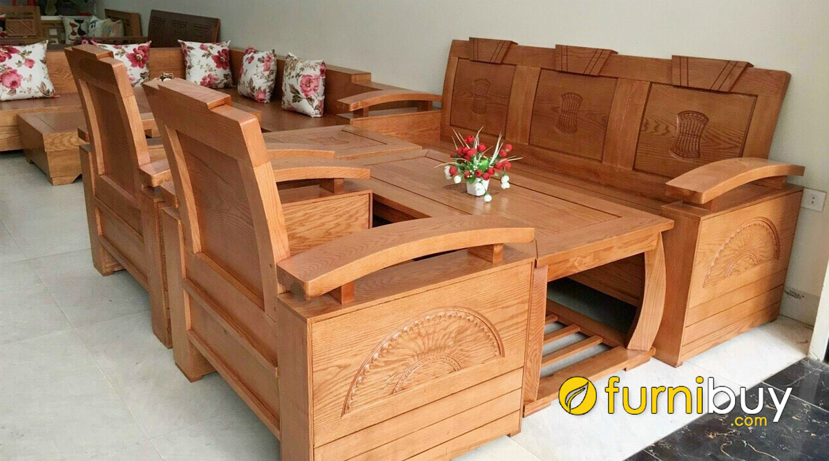 mẫu sofa gỗ sồi sơn màu cánh gián của gỗ xoan đào
