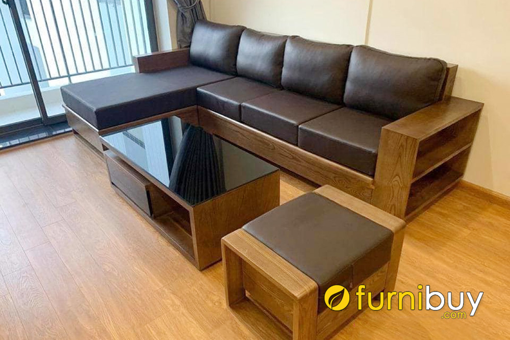 sofa gỗ sồi sơn màu óc chó đẹp cho nhà chung cư