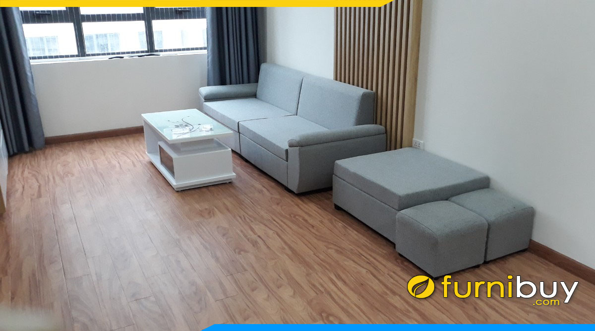 sofa ni ke phong khach mau xanh pastel kich thuoc nho xinh