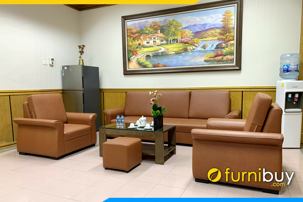 hình ảnh Bộ bàn ghế sofa văn phòng sang trọng FBVP1000 chất liệu da màu bò vàng