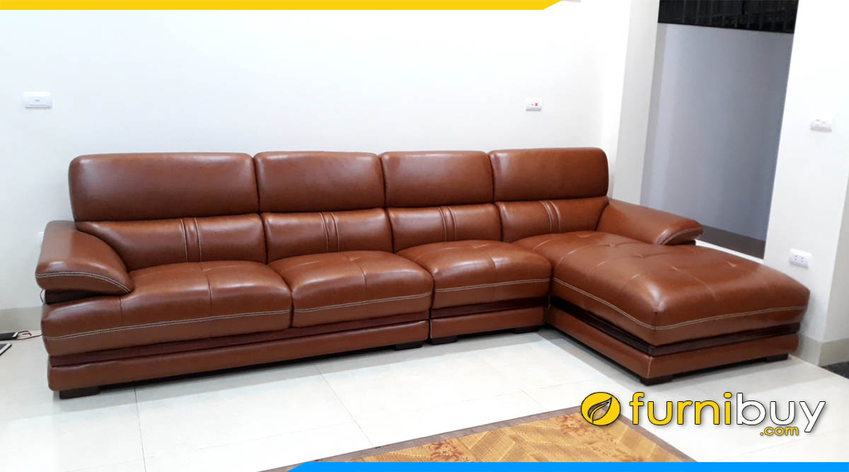 ghe sofa da cong nghiep mau nau dang goc chu l kich thuoc lon 3m