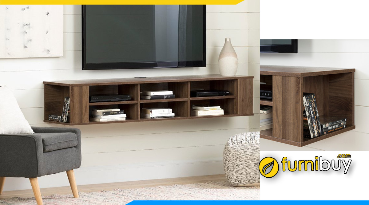hình ảnh mẫu kệ tivi gỗ công nghiệp màu óc chó treo tường đơn giản