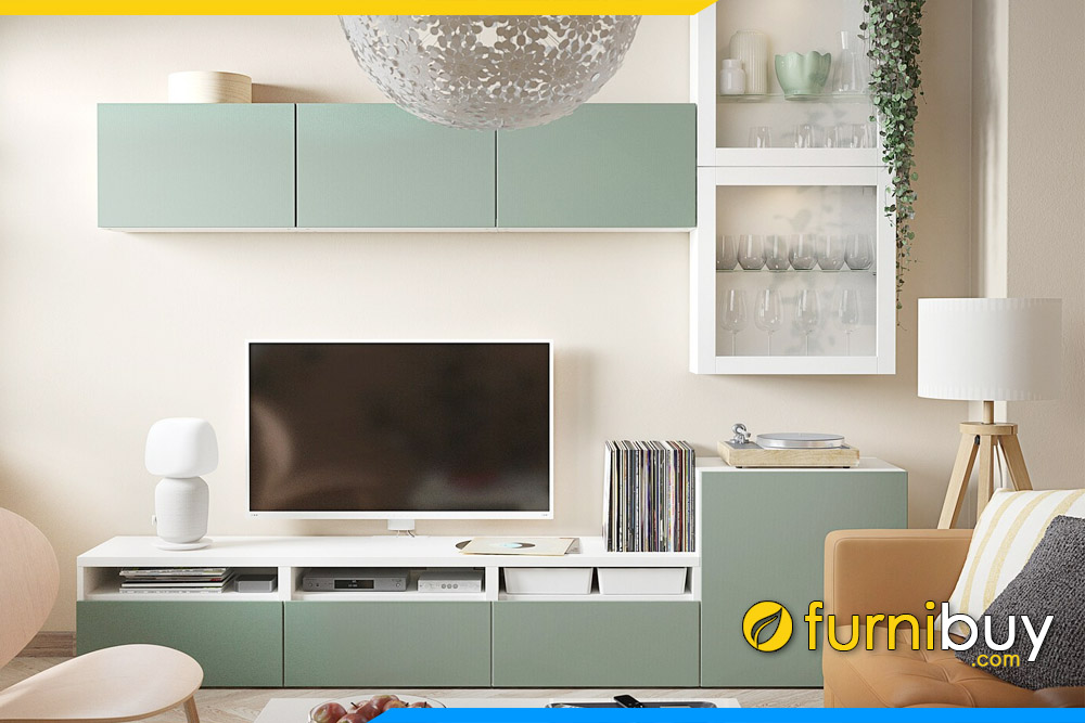 Hình ảnh Mẫu kệ tivi gỗ công nghiệp xanh ngọc bích đẹp