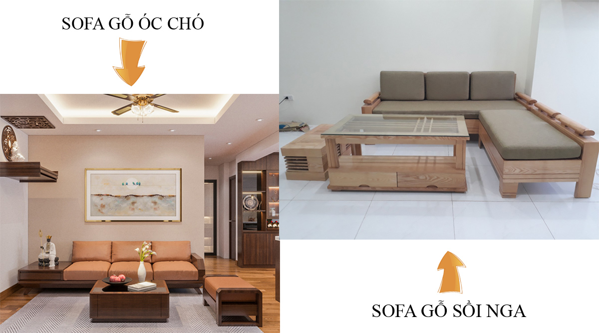 so sánh sofa gỗ sồi nga và gỗ óc chó hiện đại