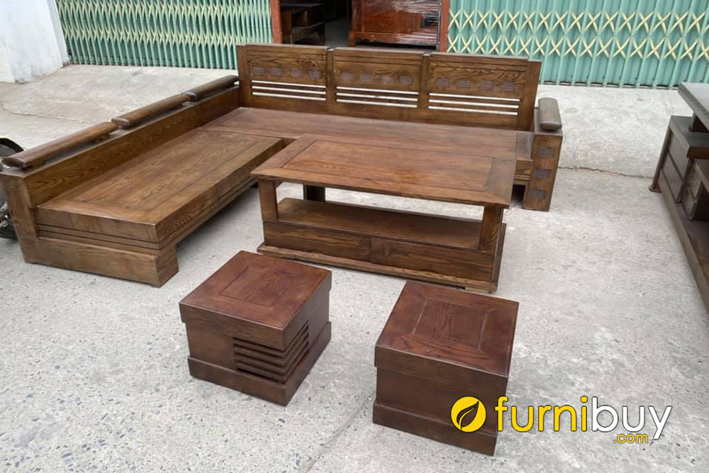 sofa gỗ sồi nga giá rẻ kiểu dáng góc đơn giản