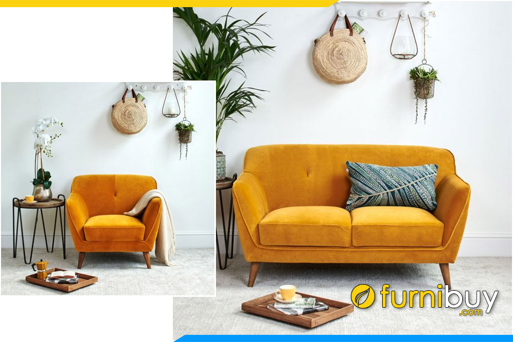 Hình ảnh Ghế sofa văn phòng dạng văng 2 chỗ đẹp màu cam