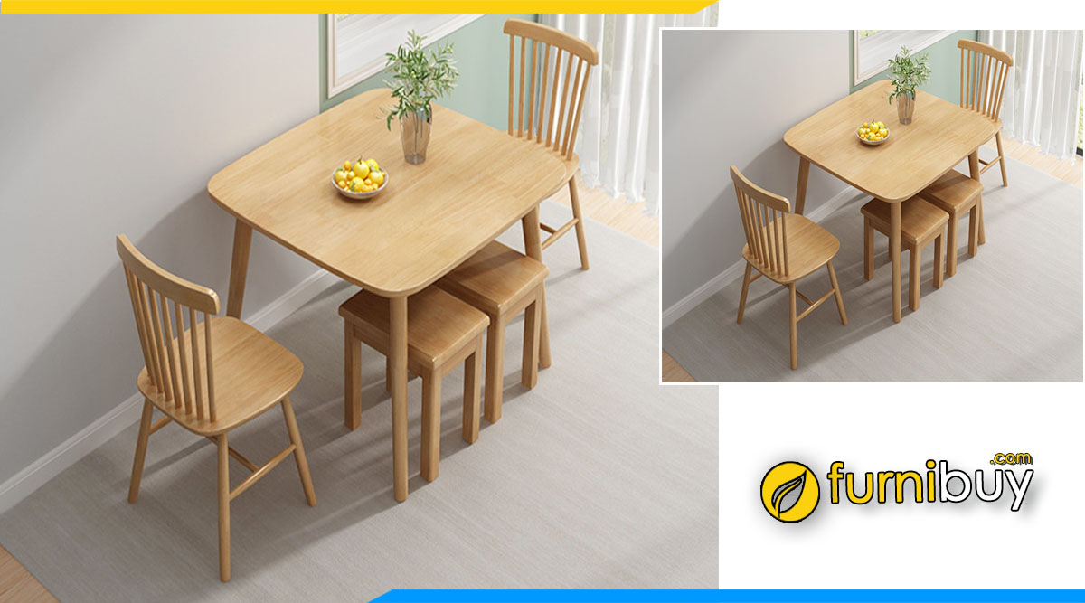 hình ảnh Bộ bàn ăn nhỏ bằng gỗ đẹp 4 người cho chung cư mini