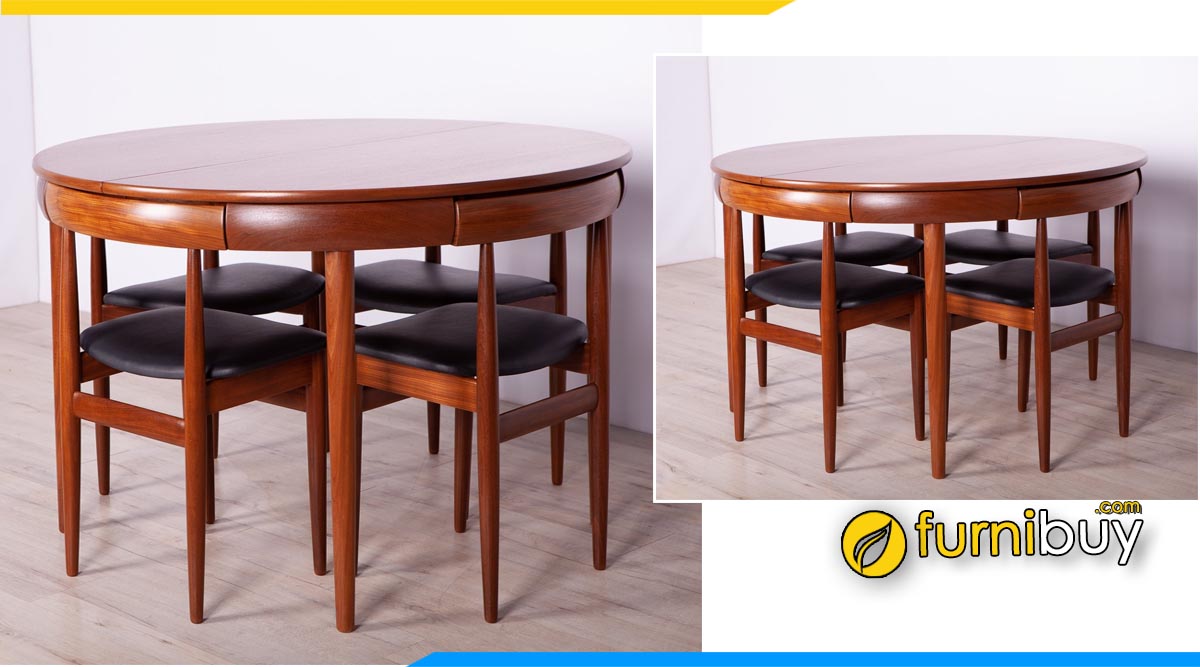hình ảnh Bộ bàn ăn nhỏ gọn 4 ghế hình tròn gỗ sồi