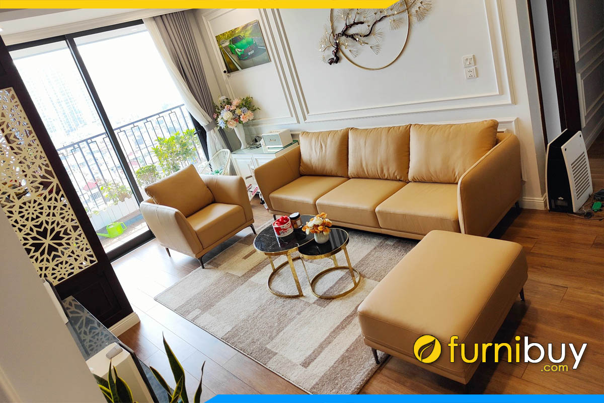 bo ghe sofa vang ke can ho chung cu nho tuyet dep