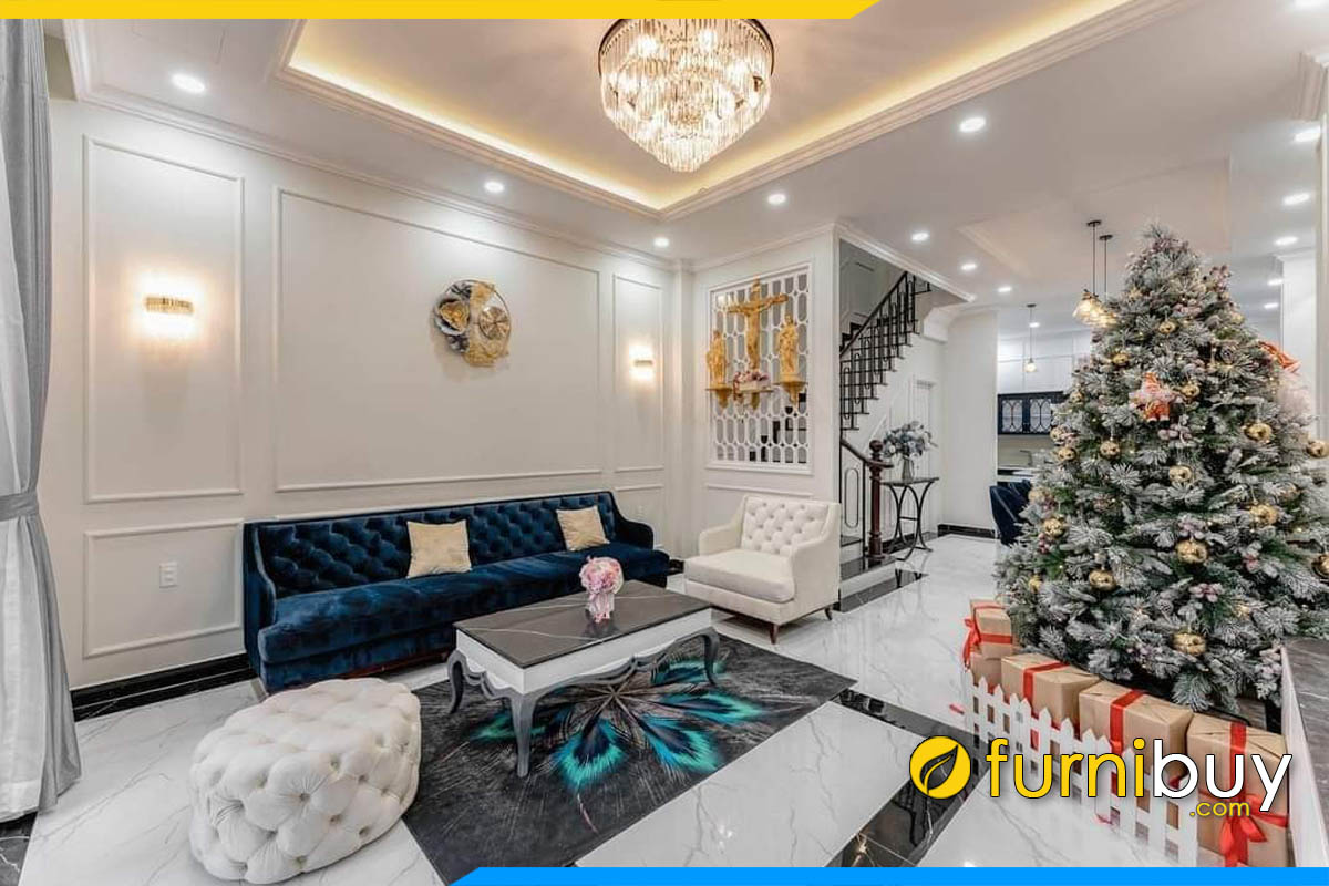 chiec ghe sofa vang boc ni nhung phong cach tan co dien ke phong khach
