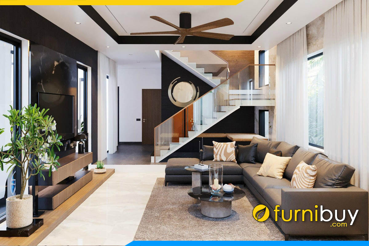 ghe sofa goc chu l ke phong khach tai ha noi boc ni mau nau