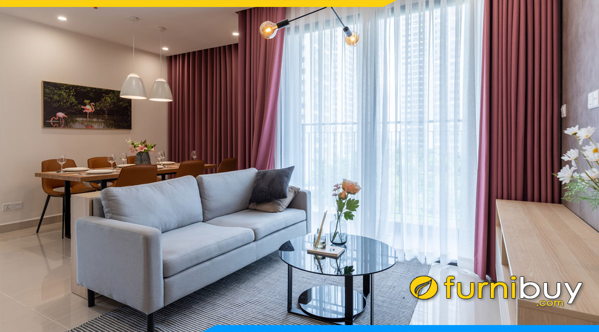 ghe sofa phong khach chung cu mini nho gon mau xanh pastel