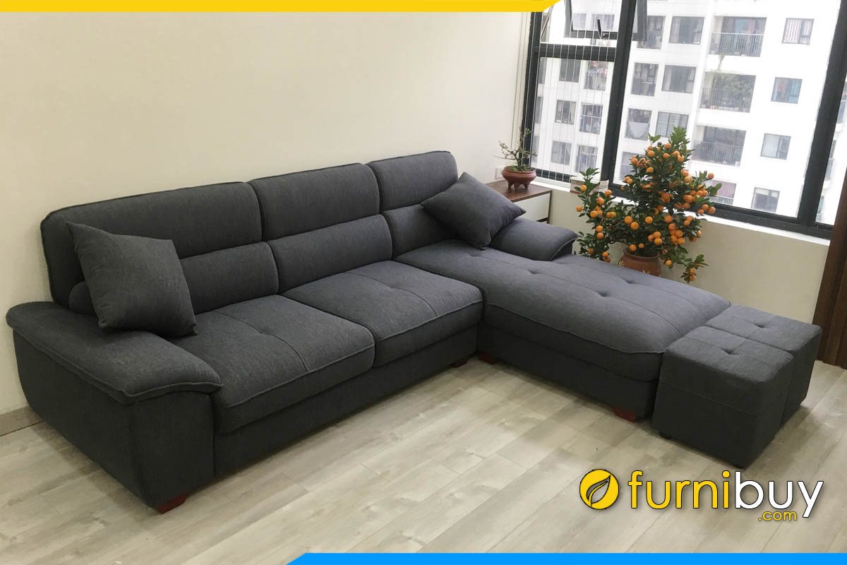 ghe sofa phong khach gia duoi 10 trieu dang goc chu l boc ni tho mau xanh tham