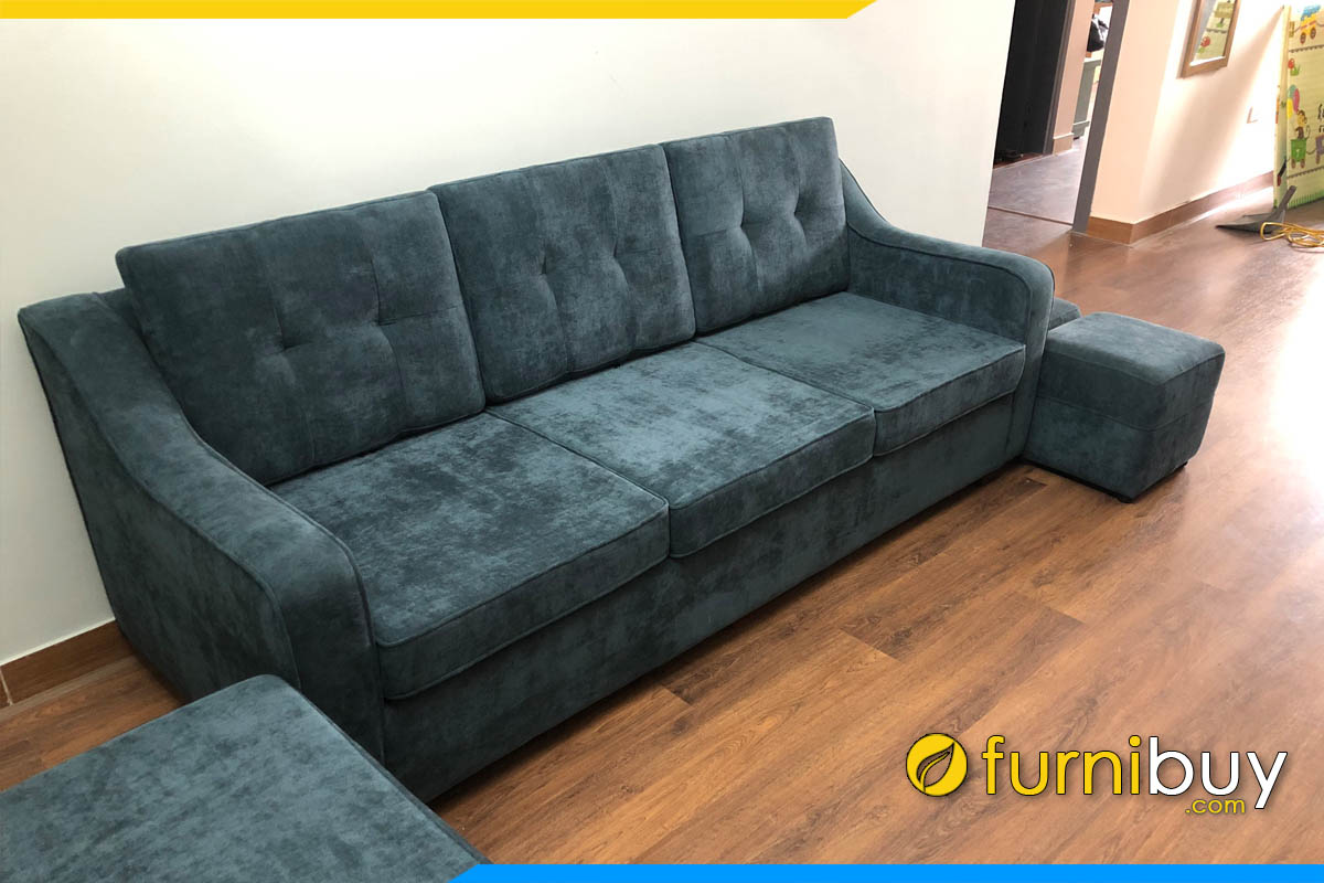 ghe sofa phong khach gia duoi 7 trieu dong boc ni nhung mau xanh co vit