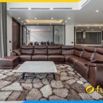 ghe sofa phong khach lon dang goc boc da cao cap mau nau
