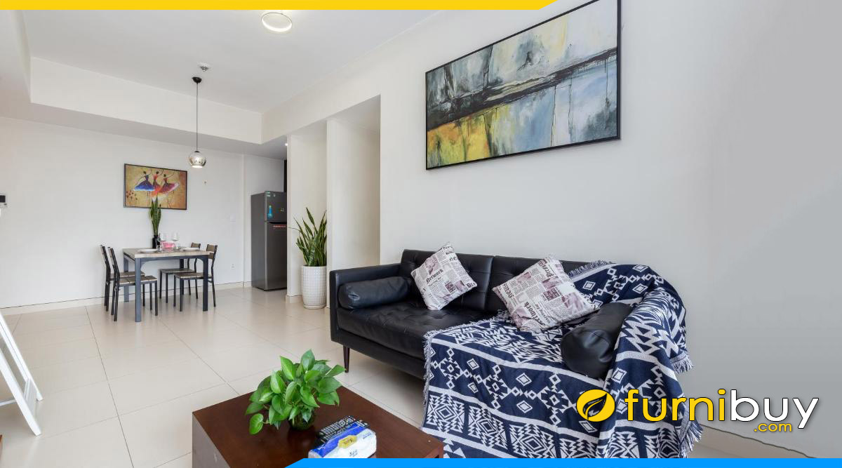 ghe sofa vang da ke phong khach nho gon mini mau den