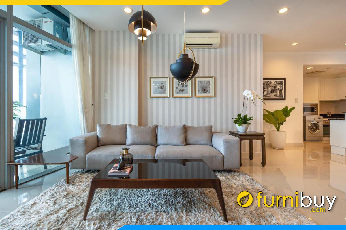 ghe sofa vang ke phong khach hien dai boc ni