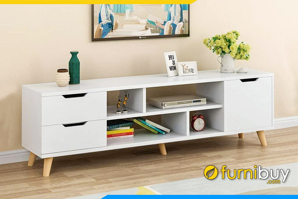 Ảnh Mẫu kệ tivi gỗ lắp ghép màu trắng FBK1015
