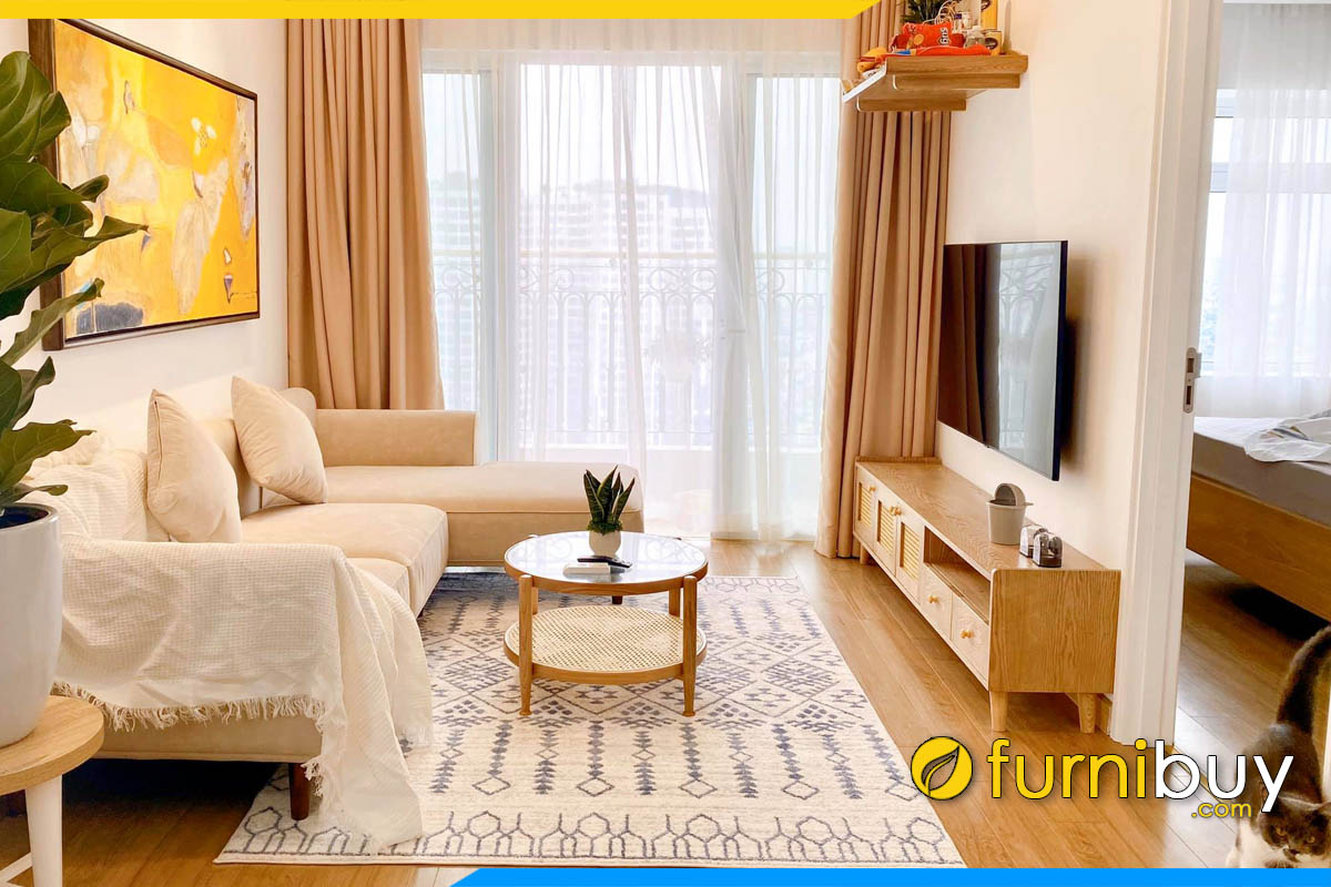 sofa goc ke phong khach can ho chung cu nho dep