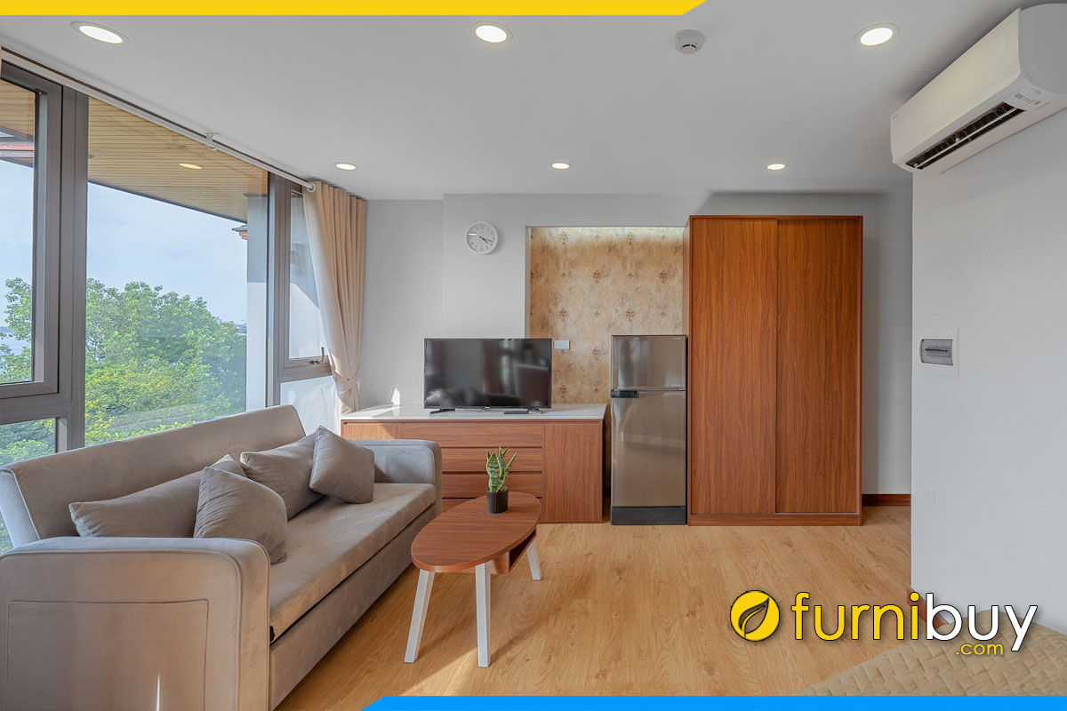 sofa vang mini boc ni ke phong khach chung cu nho