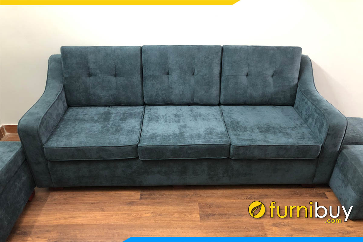 sofa vang ni nhung 3 cho ngoi mau xanh co vit ke phong khach chung cu gia re