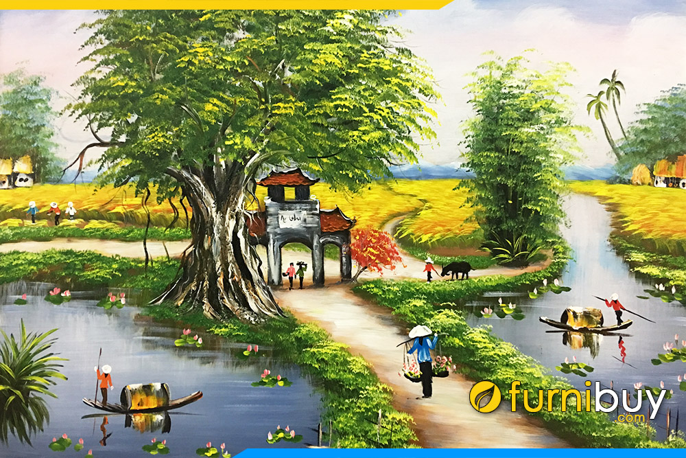 Tranh sơn dầu vẽ đường làng quê em TSD 395 | Nội thất FurniBuy
