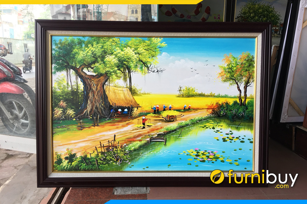 Bức tranh phong cảnh đồng quê yên bình vẽ sơn dầu TSD 532