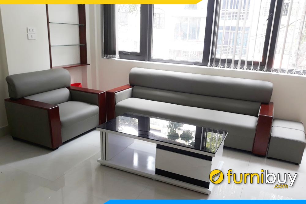 bo sofa phong khach boc da tay vin op go mau ghi