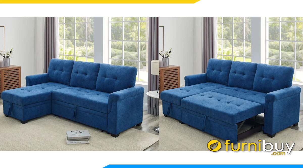 ghe sofa giuong chu l boc ni mau xanh duong