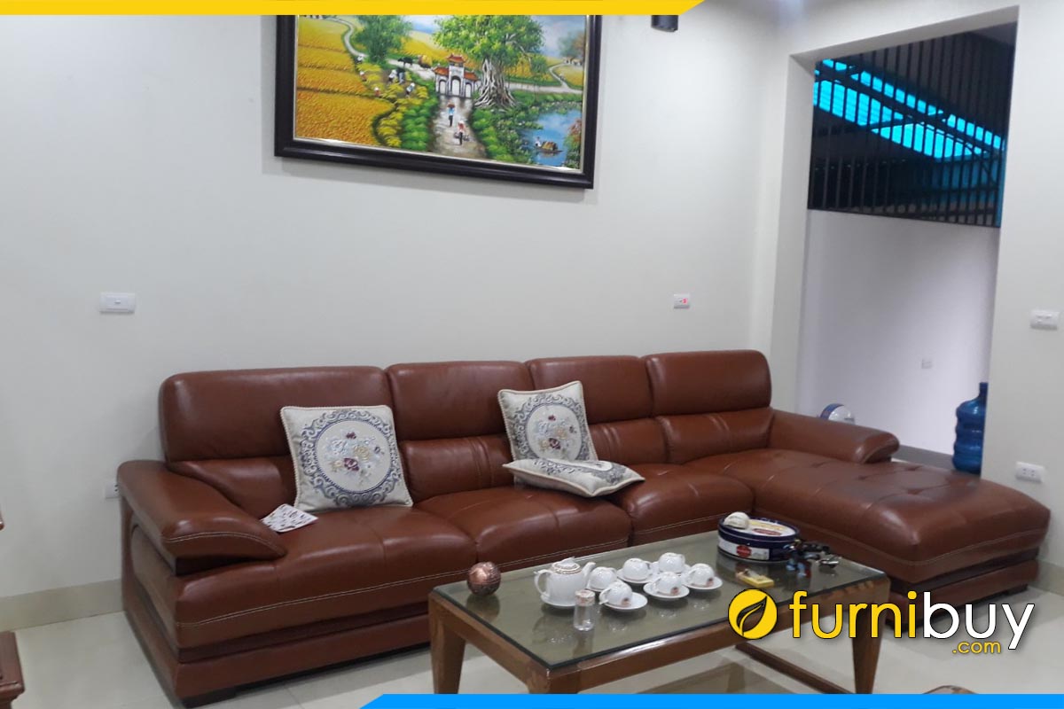ghe sofa goc chu l boc da mau nau bong cao cap gia 15 trieu