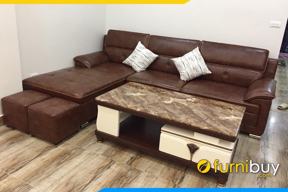 ghe sofa phong khach boc da tay vin thap bo vien mau nau cafe