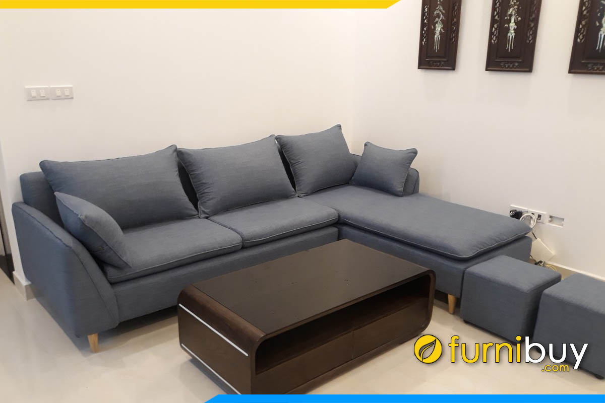 sofa chu l chung cu boc ni mau xanh ghi