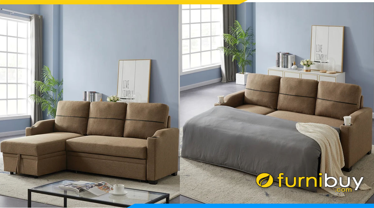 sofa giuong goc chu l boc ni mau nau tay hien dai