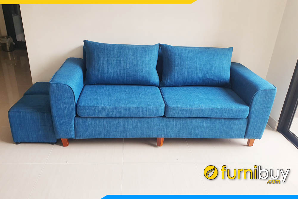 sofa phong khach mini dang vang 2 cho boc ni mau xanh