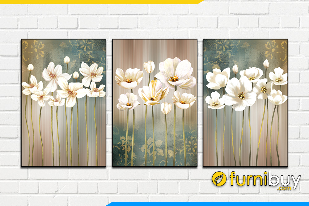 Tranh bo canvas 3 tam treo tuong hoa poppy