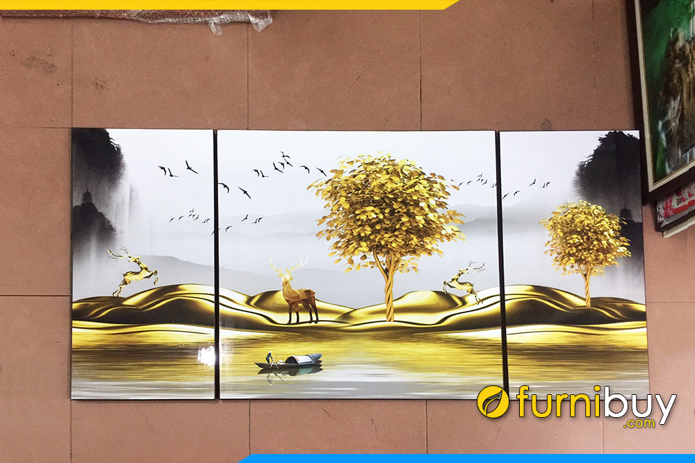 Tranh canvas huou vang anh kim treo tuong