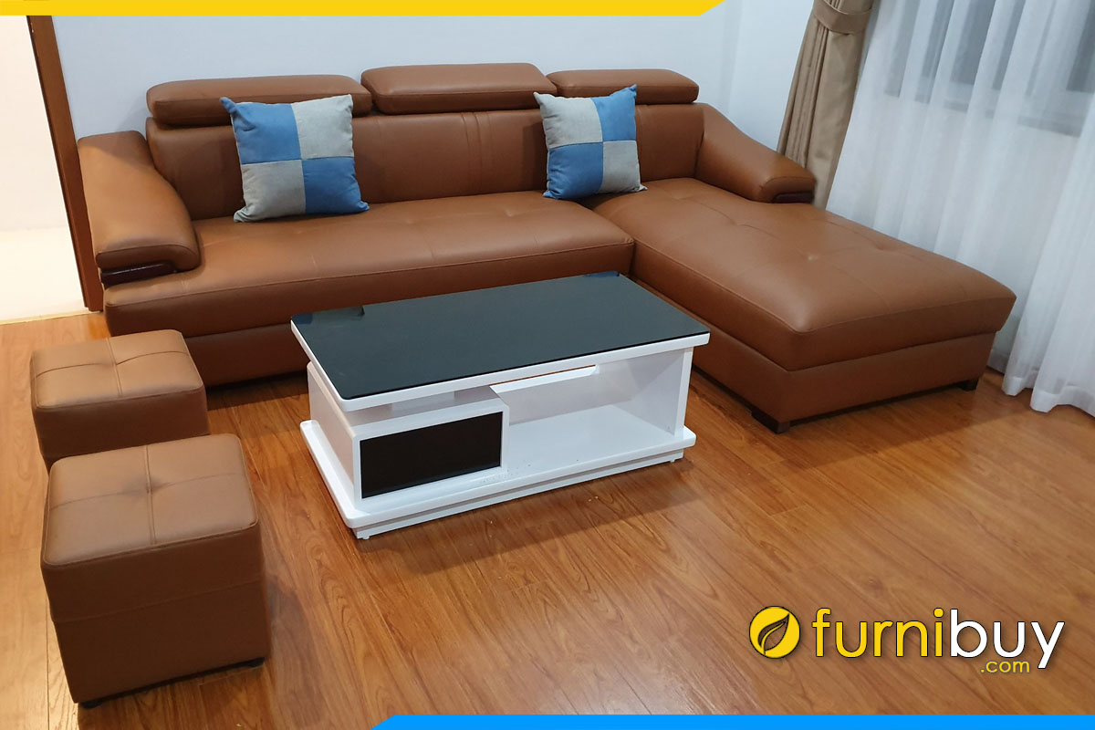 ghe sofa goc chu l 2m6 ke phong khach chung cu boc da mau nau