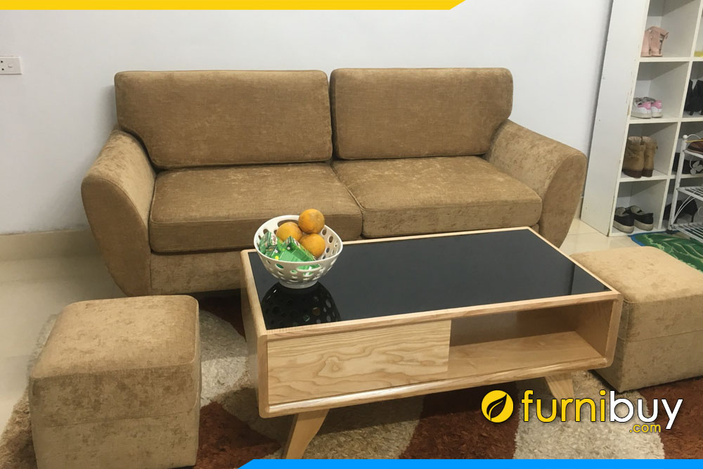 ghe sofa ni nhung dang vang 2 ho ngoi ke phong khach mini