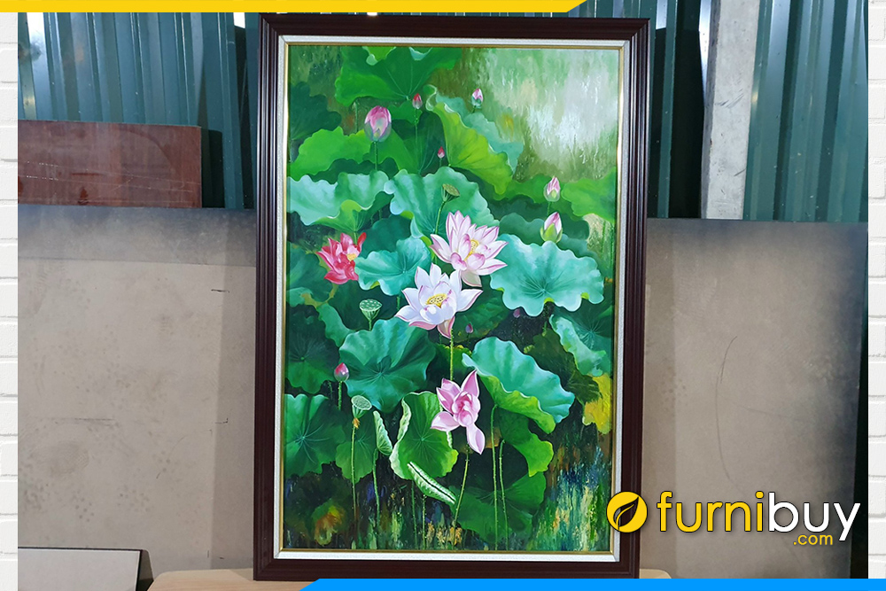 Buc tranh son dau hoa sen kho dung dep tai xuong
