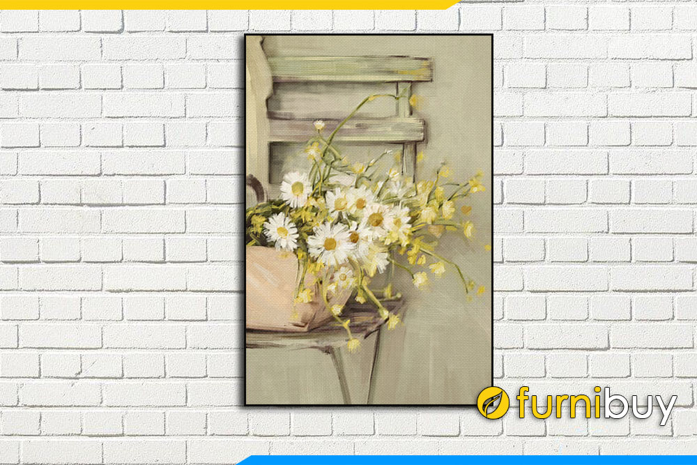 Tranh treo tuong canvas gia son dau hoa cuc