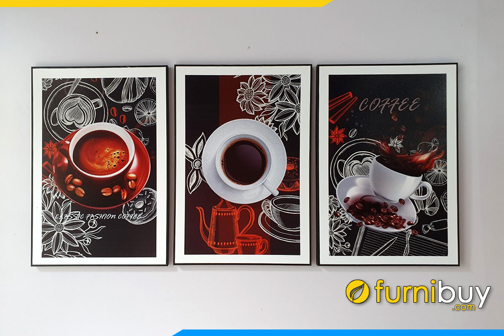 Tranh canvas treo tuong 3 tach cafe hien dai
