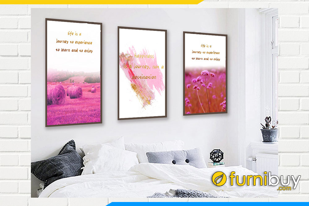 Tranh canvas phong ngu mau hong tim treo tuong